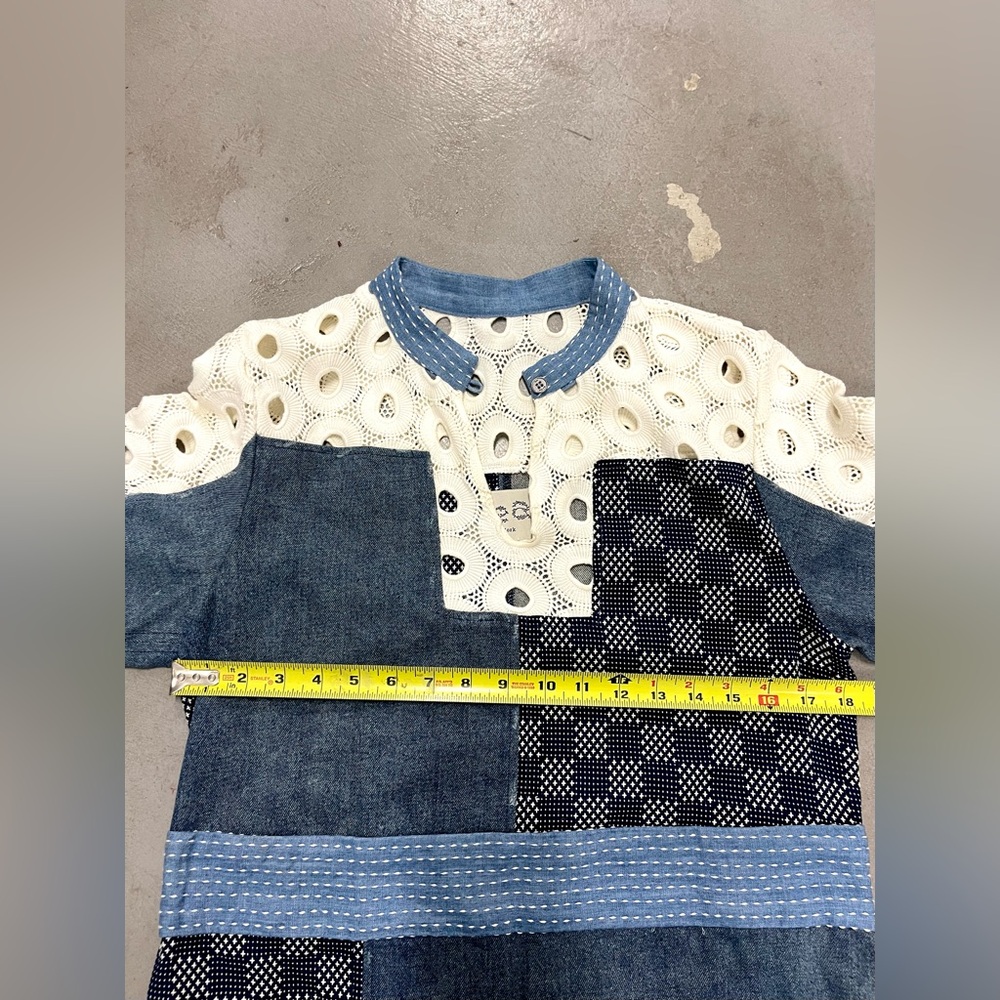 Sea New York Patchwork Cotton Denim And Lace Oversized Mock Neck Mini Dress sz 4 - Picture 10 of 11